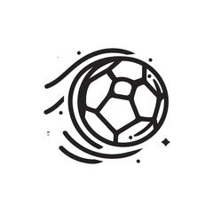 Obraz premium Stylized soccer ball with motion lines, outlined in black against a dark background, simple design