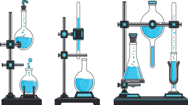 Classic laboratory glassware setups for chemical experiments Vector