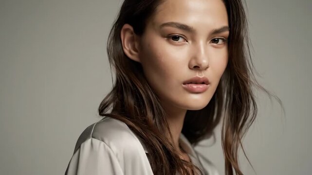 Close up portrait of a beautiful young woman with natural glowing skin