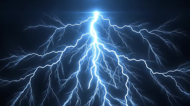 A dramatic bolt of lightning illuminates a dark, stormy sky.