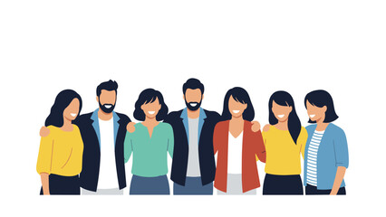 Fototapeta premium Group of diverse happy friends stand together in a row with arms around each other symbolizing friendship unity and community support.