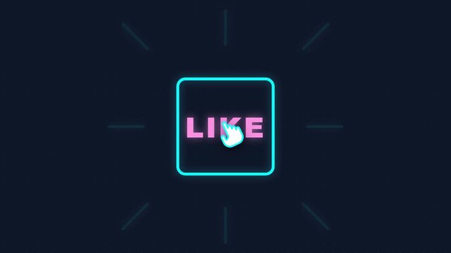 Neon glowing button with interactive click animation and text for digital interface design