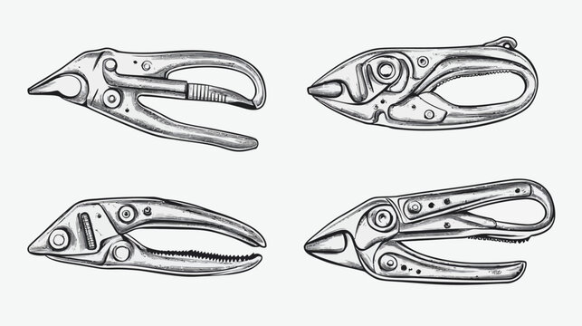 Monochrome illustration of four hand tools. Each is a pair of pliers, set against a white background