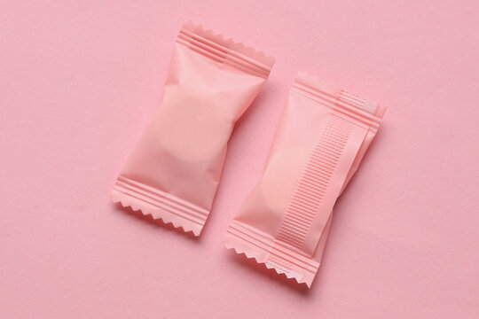 Pink candy packs mockup on a pink background