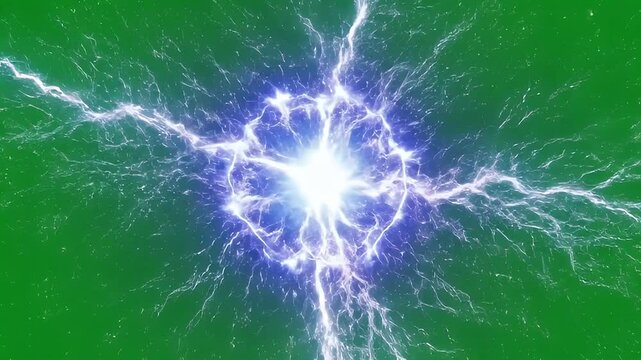 Bright Energy Sphere With Lightning Strikes On Green Screen Background