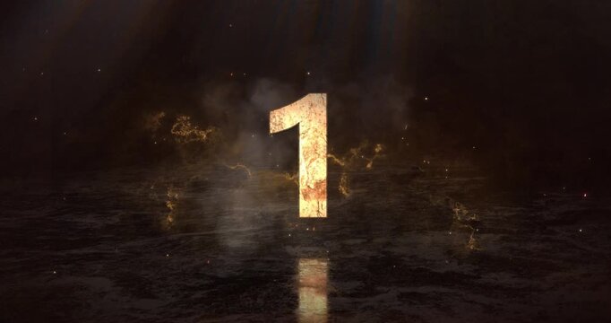 Three seconds countdown timer, metallic gold numbers elegant glowing particles smooth transitions and a premium festive style