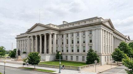Obraz premium Government building with neoclassical columns and landscaping