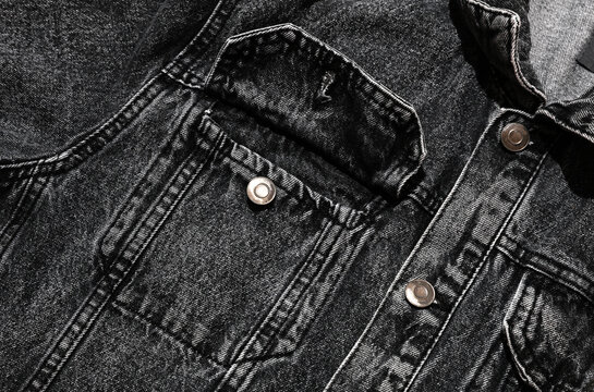 Dark Gray denim jacket details close up