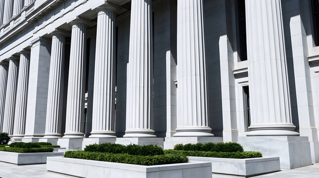 Classical columns and planters in a government building