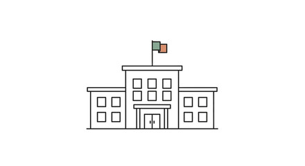 Fototapeta premium Minimalist line art vector illustration of a government building with a flag on top simple architectural design