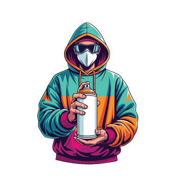 Anonymous Graffiti Artist Spray Paint Can Hoodie Mask Vector Illustration