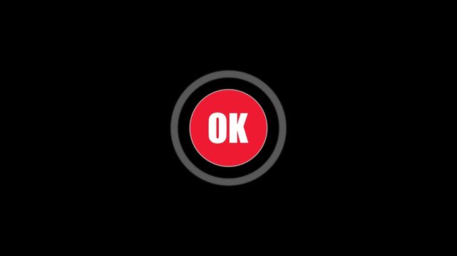 Simple red button with white text ok pulsating animation on black background
