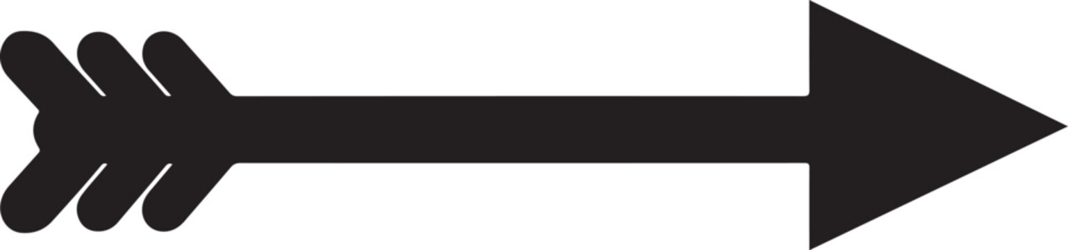 Black arrow pointing right with fletching right pointing