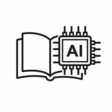 An open book integrated with a microchip displaying AI symbolizing artificial intelligence and learning high quality
