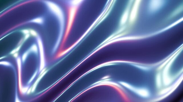 Purple blue 3D abstract graphics background animation, bright moving waves, shiny and glossy metallic silk waves, 4K video animation.
