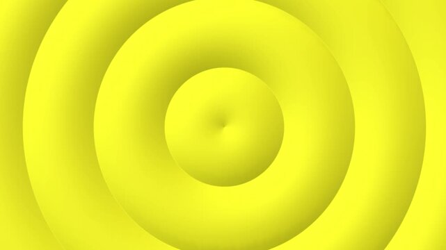 Yellow concentric ripples, circles spreading on the water, hypnotizing liquid 4k looped animation, 3d render illustration.
