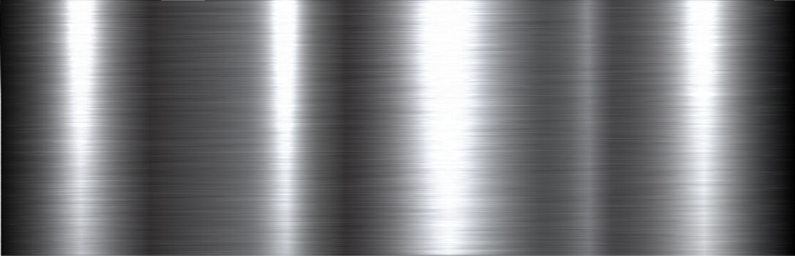 Brushed metal silver steel texture background, shiny lustrous chrome metallic pattern banner.