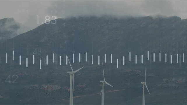 Data feed starting polyline drawing while turbines rotating from wind and showing power variance