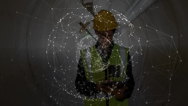 Site inspector tapping device and activating hologram centering over device for tunnel inspection