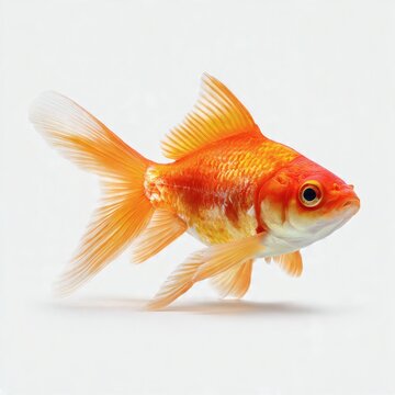 Vibrant Realistic Fancy Goldfish with Flowing Fins on Pure White Background