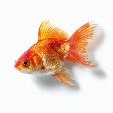 Beautiful Orange and White Fancy Goldfish with Long Flowing Fins and Tail Isolated on White Background for Aquarium Pet and Ornamental Fish Concept Photography