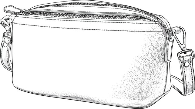 Detailed sketch of a rectangular bag with strap and zipper