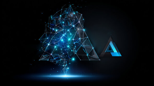 Artificial intelligence with letter A Triangle Geometric network technology Analysis logo vector design concept. AI technology logotype symbol for advance technology, tech company, identity, ui, web.