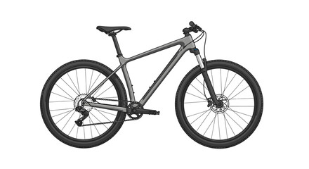 Fototapeta premium Modern Grey Mountain Bike Isolated on White Background - Studio Shot of Bicycle for Outdoor Sports and Recreation