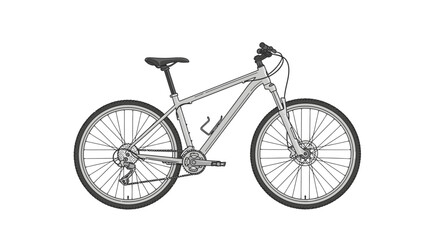 Obraz premium Illustration of a modern mountain bike with suspension, disc brakes, and gears, isolated on a white background.