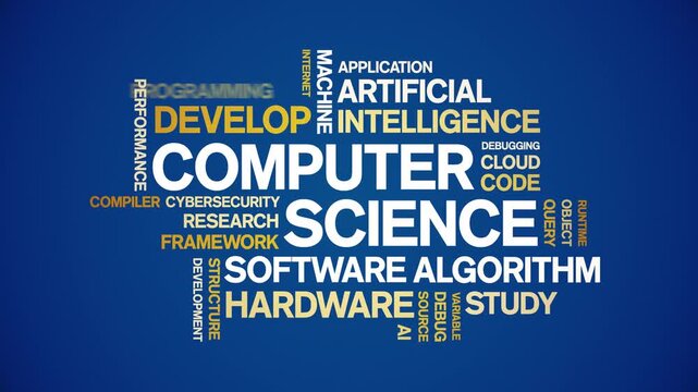 Computer Science animated word cloud-text design animation tag kinetic typography seamless loop.
