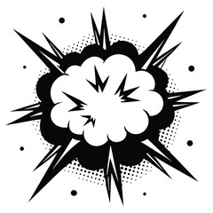 Black and white cartoon explosion graphic with halftone dots and comic book style © Creative Graphic Des