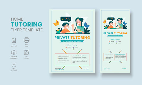 Private Tutor Flyer Template, Home Tuition Flyer, Online Tutors Flyer Template, Course Poster Template, Education Flyer