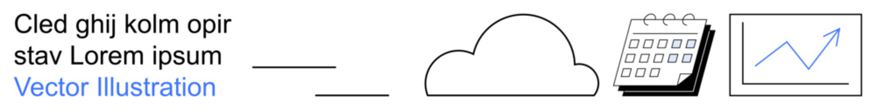Cloud computing, data storage, teamwork, scheduling, productivity tools, analytics. Minimal design with a cloud, calendar and graph. Cloud computing and data storage clearly