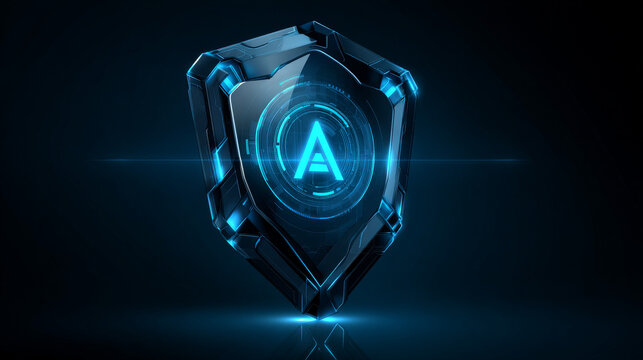 Cyber security intelligence protection shield with AI scanning technology vector logo design concept. Artificial intelligence shield logotype symbol for advance technology, identity, ui, new tech.
