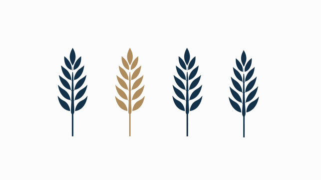 Minimalist illustration of four grain stalks, alternating between blue and brown hues