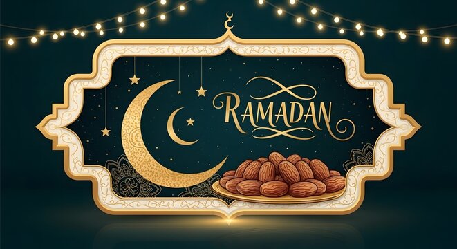 Happy muharram day islamic festival with crescent moon lighting and colorful decorations