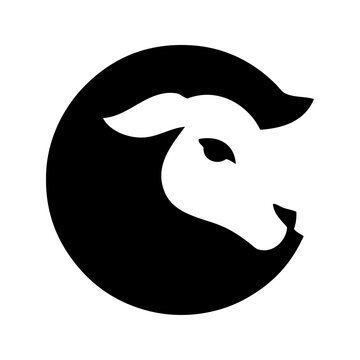 Logotipo con dibujo minimalista de la silueta de la cabeza de una oveja en un c&iacute;rculo en espacio negativo 