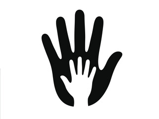 Obraz premium Adult and Child Hand Silhouette Icon for Family Support, Protection, and Care Symbolism