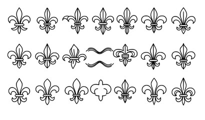 Fleur de lis line icon set ornamental lily vector collection © MdMiraz