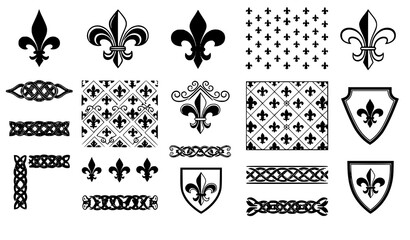 Fleur de lis ornament pattern set royal floral vector design © MdMiraz