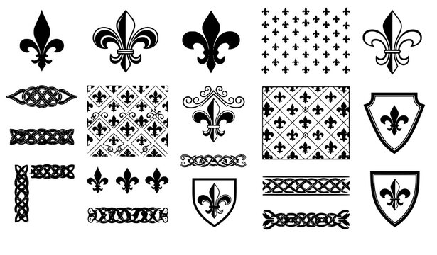 Fleur de lis ornament pattern set royal floral vector design