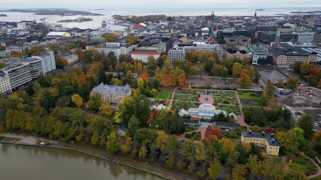 Aerial view of Hakaniemi in autumn, Helsinki, Finland.