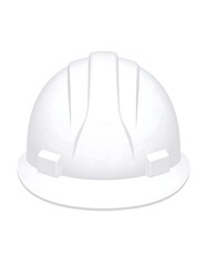 Fototapeta premium A pristine white protective construction helmet, shown in a clean, isolated studio shot against a white background. Realistic rendering