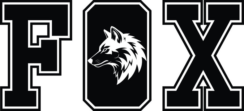 Black and white logo featuring a stylized wolf's head