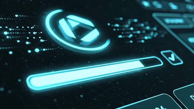 Abstract digital interface with progress bar and geometric symbol