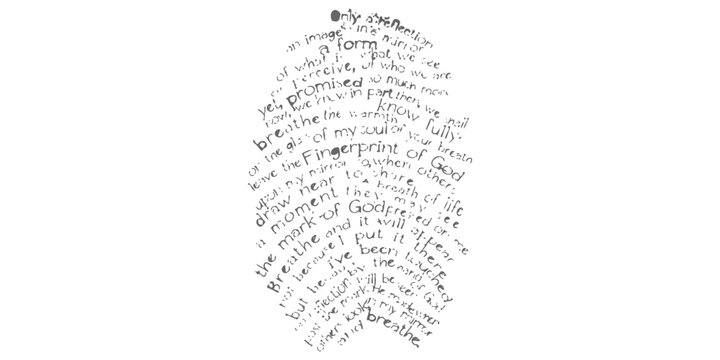 A unique fingerprint design created from various inspirational words and phrases on white background