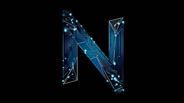 Network Connection with Letter N Network Lines connecting technology Analysis logo vector design concept. Letter N logotype ideas for cyber security, Big data, ui, website, Advanced Technology, robot.