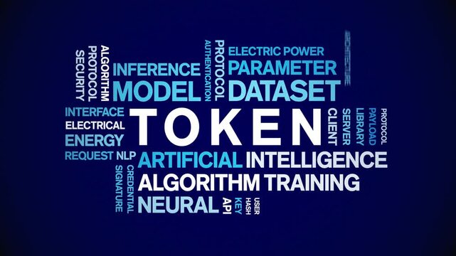 Token animated word cloud-text design animation tag kinetic typography seamless loop.