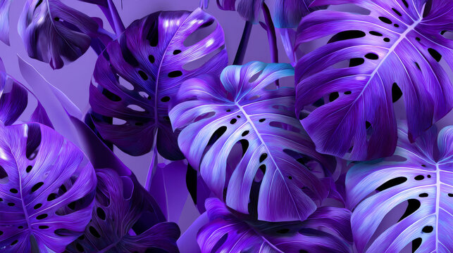 pattern monstera leaf violet colour background modern plants summer vector illustration