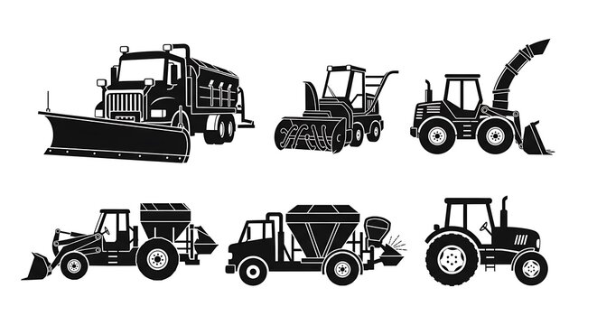 Heavy machinery tractor equipment icons.